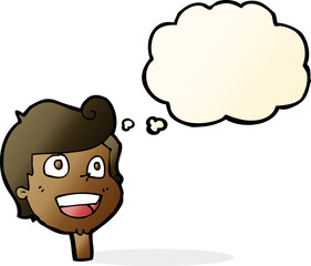 cartoon happy face with thought bubble
