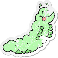 retro distressed sticker of a cartoon caterpillar