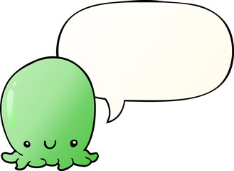 cute cartoon octopus and speech bubble in smooth gradient style