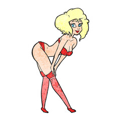 texture cartoon pin up girl putting on stockings