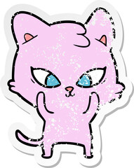 distressed sticker of a cute cartoon cat