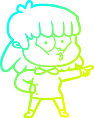 cold gradient line drawing cartoon whistling girl