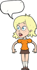 cartoon surprised woman with speech bubble