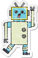 distressed sticker of a cute cartoon robot