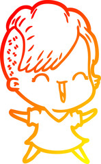 warm gradient line drawing cartoon happy hipster girl