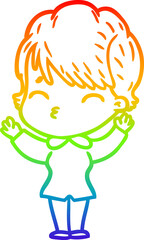 rainbow gradient line drawing cartoon woman thinking