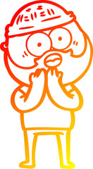 warm gradient line drawing cartoon surprised bearded man