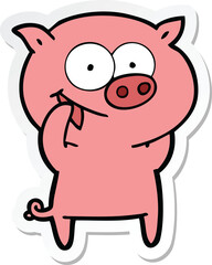 sticker of a cheerful pig cartoon