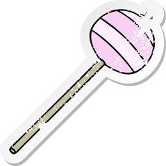 distressed sticker of a quirky hand drawn cartoon lolipop