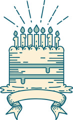 Fototapeta na wymiar banner with tattoo style birthday cake