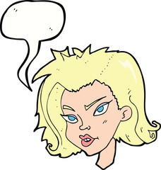 cartoon female face with speech bubble