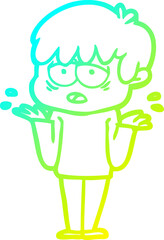 cold gradient line drawing cartoon exhausted boy shrugging shoulders