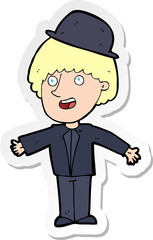 sticker of a cartoon man in bowler hat