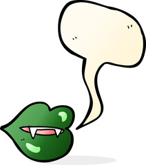 cartoon vampire fangs with speech bubble