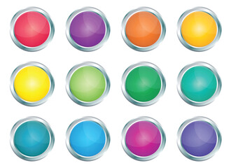 Button with metallic border in realistic style vector illustration