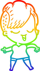 rainbow gradient line drawing happy cartoon girl