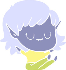 happy flat color style cartoon elf girl sitting