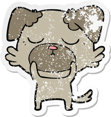 distressed sticker of a cute cartoon dog