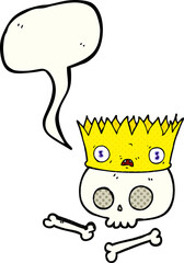 comic book speech bubble cartoon magic crown on old skull