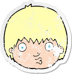 retro distressed sticker of a cartoon curious boy