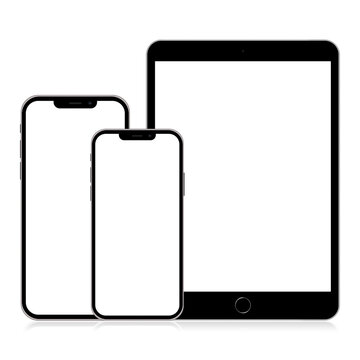 Mockup of tablet and mobile phone isolated on white background