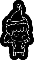 cartoon icon of a indifferent woman wearing santa hat