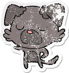 distressed sticker of a cartoon dog