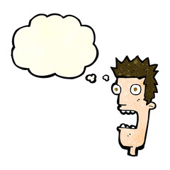 cartoon shocked man's face with thought bubble