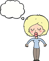 cartoon woman with closed eyes with thought bubble