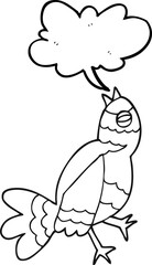 black and white cartoon bird singing