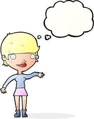 cartoon happy woman  with thought bubble
