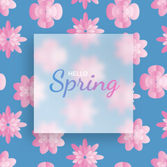 Spring flowers greeting card with pattern and glassmorphism style