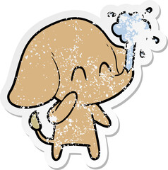 distressed sticker of a cute cartoon elephant spouting water