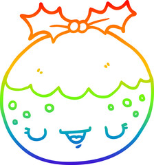 rainbow gradient line drawing cute cartoon christmas pudding