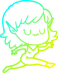 Fototapeta premium cold gradient line drawing happy cartoon elf girl running