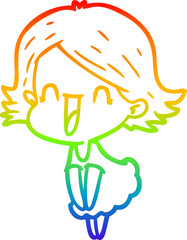 rainbow gradient line drawing cartoon happy woman