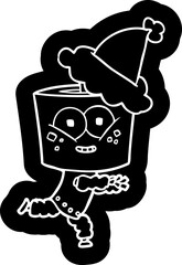 happy cartoon icon of a robot wearing santa hat