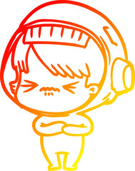 warm gradient line drawing angry cartoon space girl
