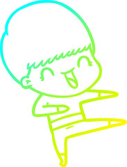 cold gradient line drawing happy cartoon boy