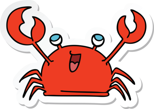 sticker of a quirky hand drawn cartoon happy crab