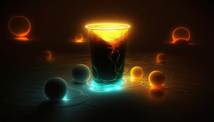 colorful glowing cup and balls, beer pong