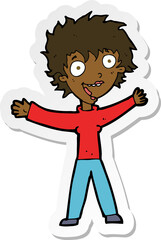 sticker of a cartoon excited woman