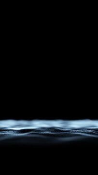 Looping dark blue artistic sea waves on clean black vertical copy space background.