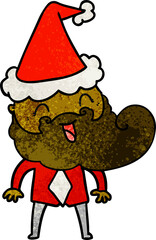 hand drawn textured cartoon of a happy bearded man wearing santa hat