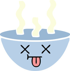 flat color retro cartoon bowl of hot soup