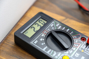 digital display of multimeter close-up. Tool for testing electrical equipment and electrical circuits.