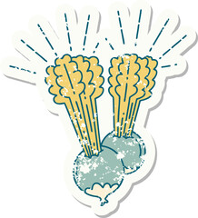 grunge sticker of tattoo style beets with leaves