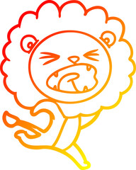 warm gradient line drawing cartoon running lion