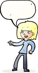 cartoon girl pointing with speech bubble