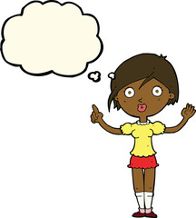 cartoon girl asking question with thought bubble